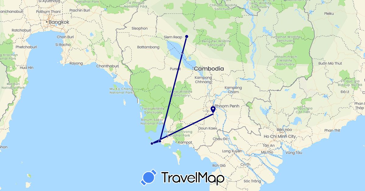 TravelMap itinerary: driving in Cambodia (Asia)